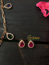 Gold Daily Wear AD Stone Pendant Chain-Pear-Colors- G4180